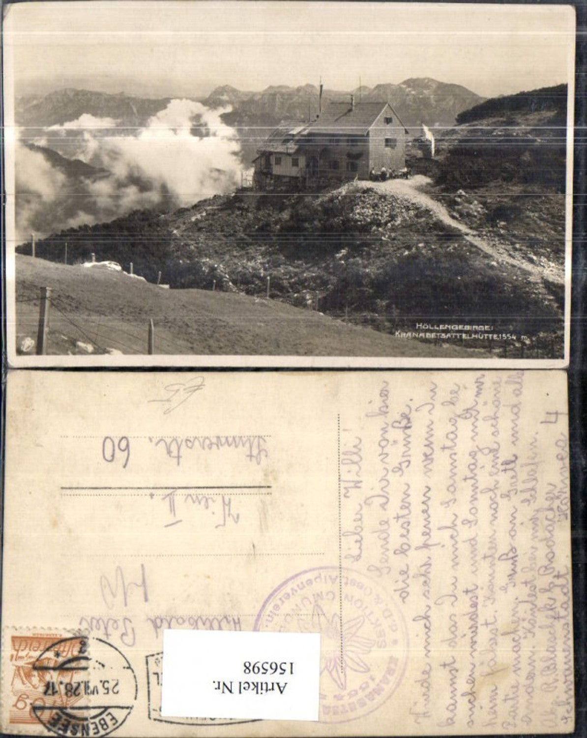 156598,Höllengebirge Kranabetsattelhütte Kranabeth Hütte Feuerkogel Ebensee 1928