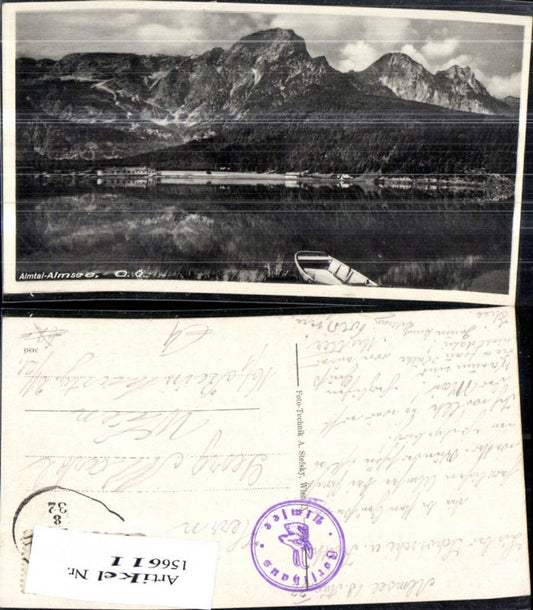 156611,Almtal Almsee Ansicht m. Ruderboot 1932 Grünau