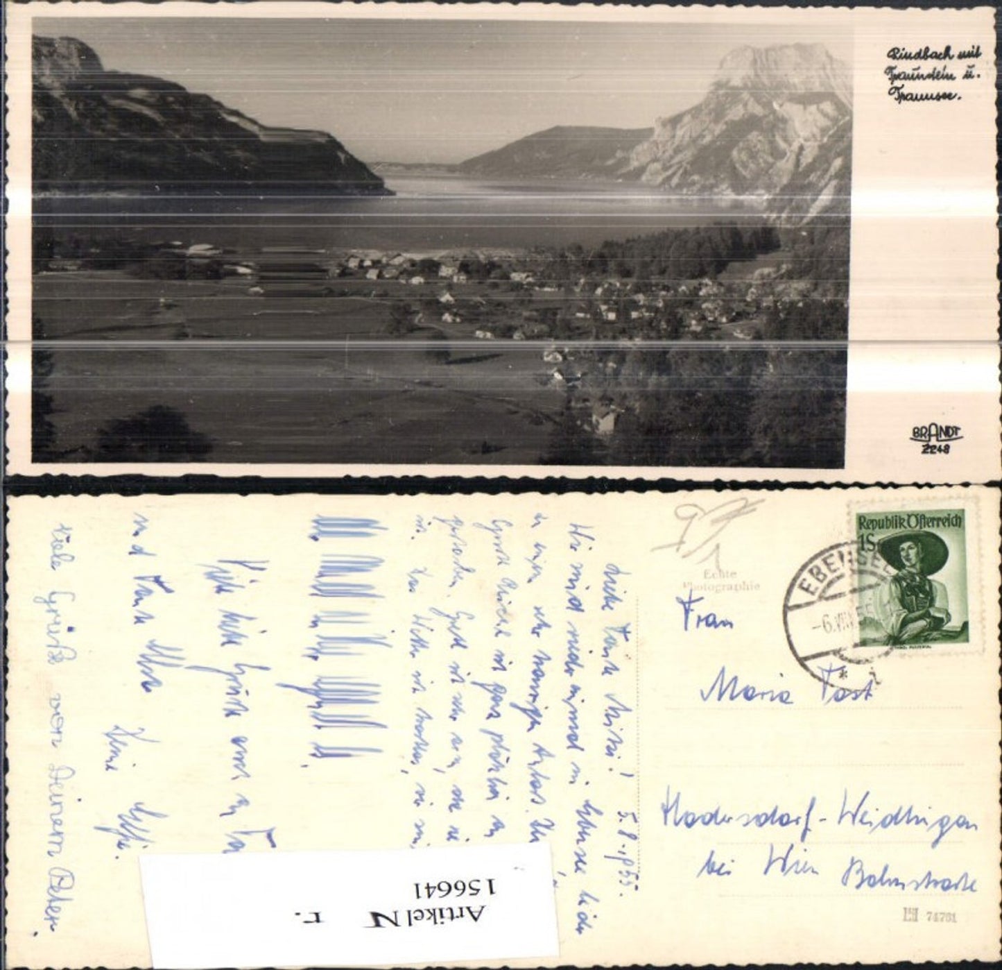 156641,Rindbach m. Traunstein u. Traunsee 1955 pub F E Brandt 2248
