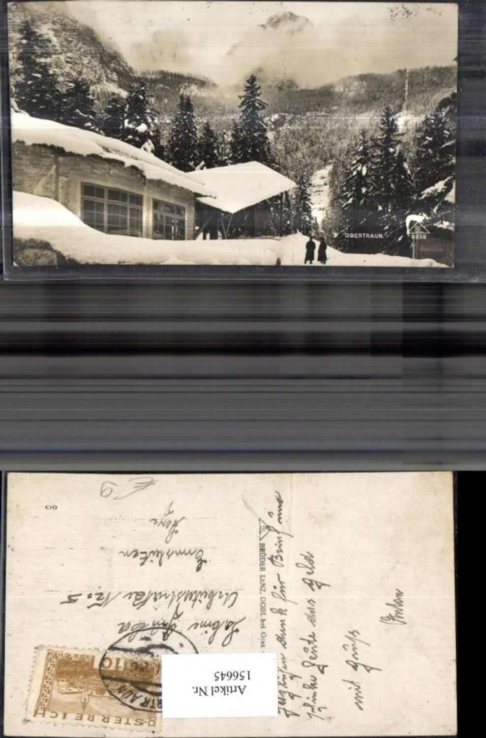 156645,Obertraun Winteransicht m. Männer 1926