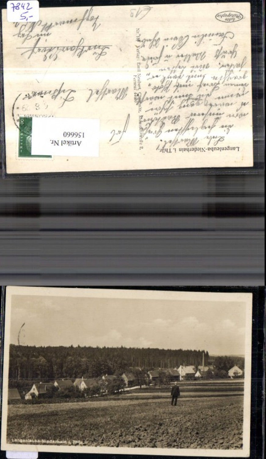 156660,Langenleuba Niederhein i. Thüringen Ansicht m. Mann 1929