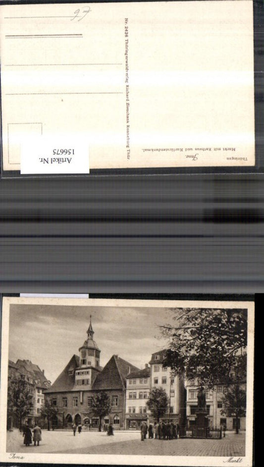 156675, Jena Market with Town Hall and Elector's Monument with people