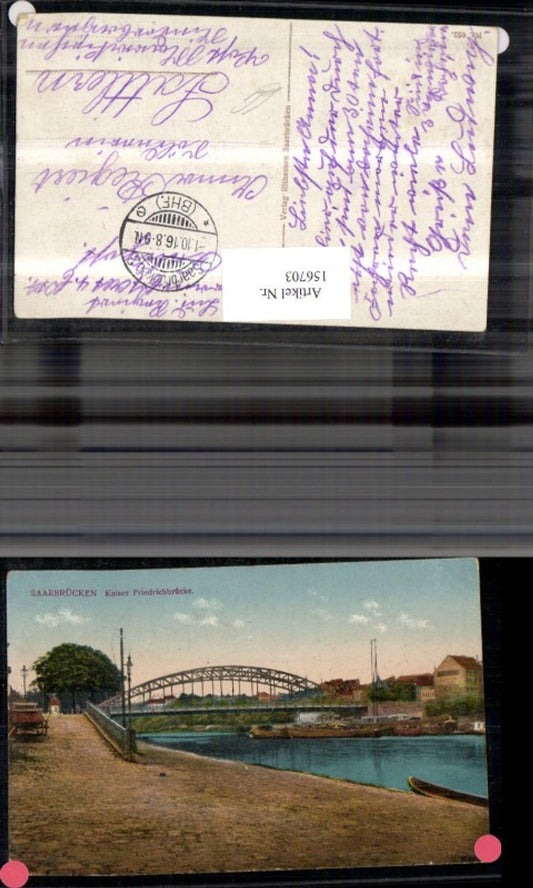 156703,Saarbrücken Kaiser Friedrichbrücke Brücke Boot 1916