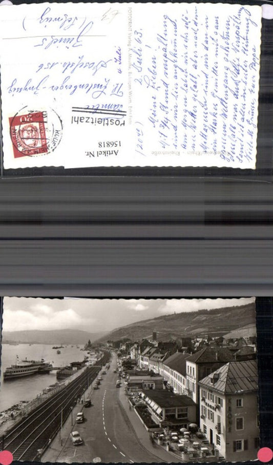 156818,Rüdesheim a. Rhein Rheinstraße 1963 Automobil Schiff Dampfer