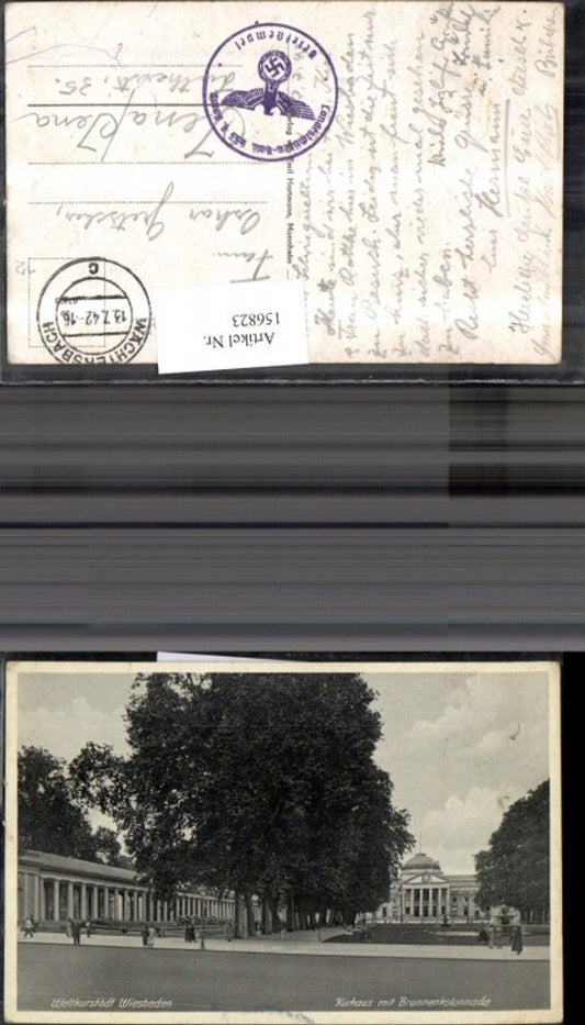 156823,Wiesbaden Kurhaus m. Brunnenkolonnade Ansicht m. Personen 1942