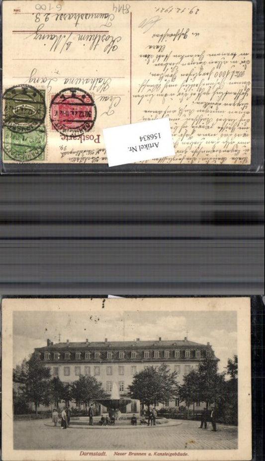156834,Darmstadt Neuer Brunnen u. Kanzleigebäude Brunnen Personen 1921