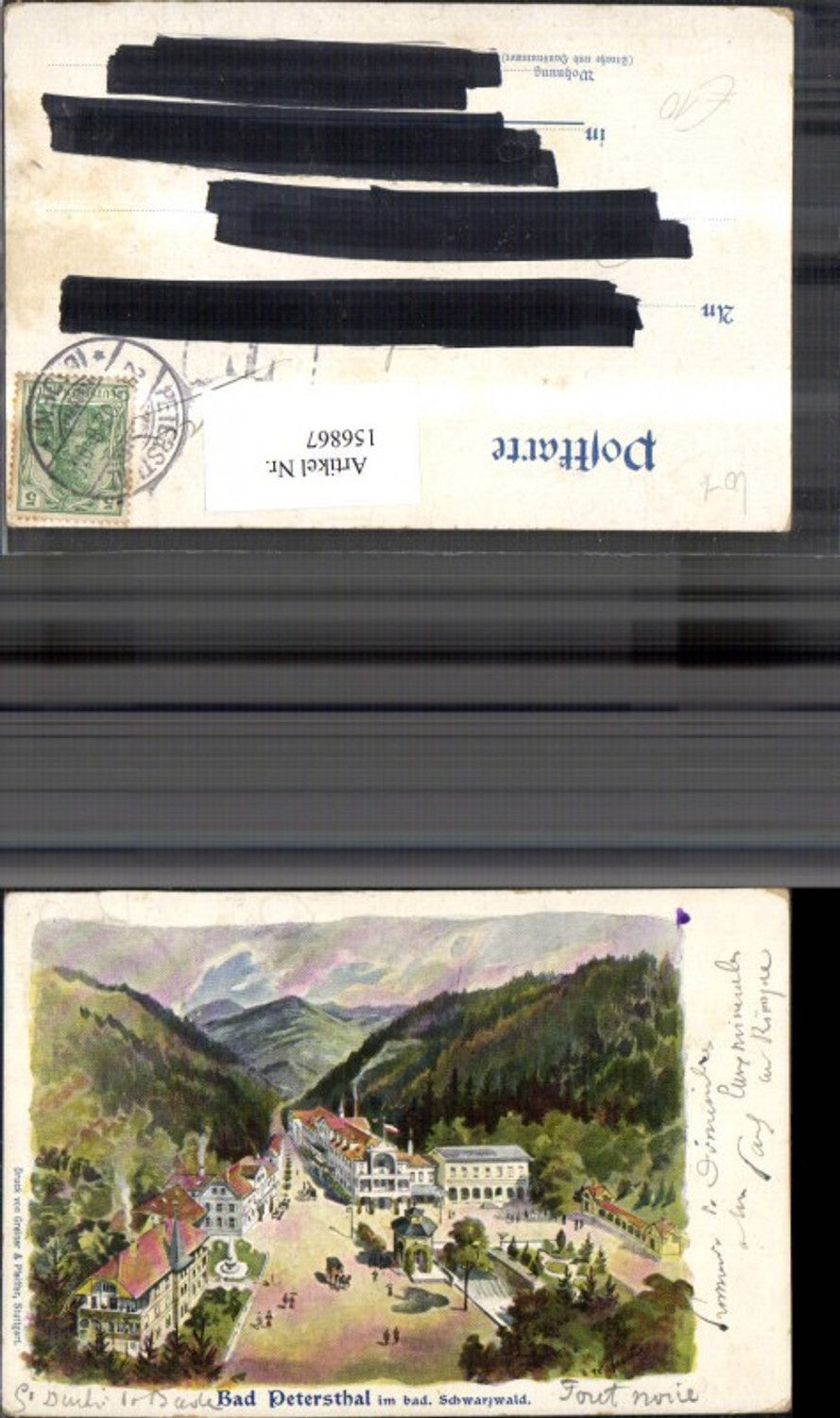 156867,Künstlerkarte Litho Bad Petersthal im bad Schwarzwald
