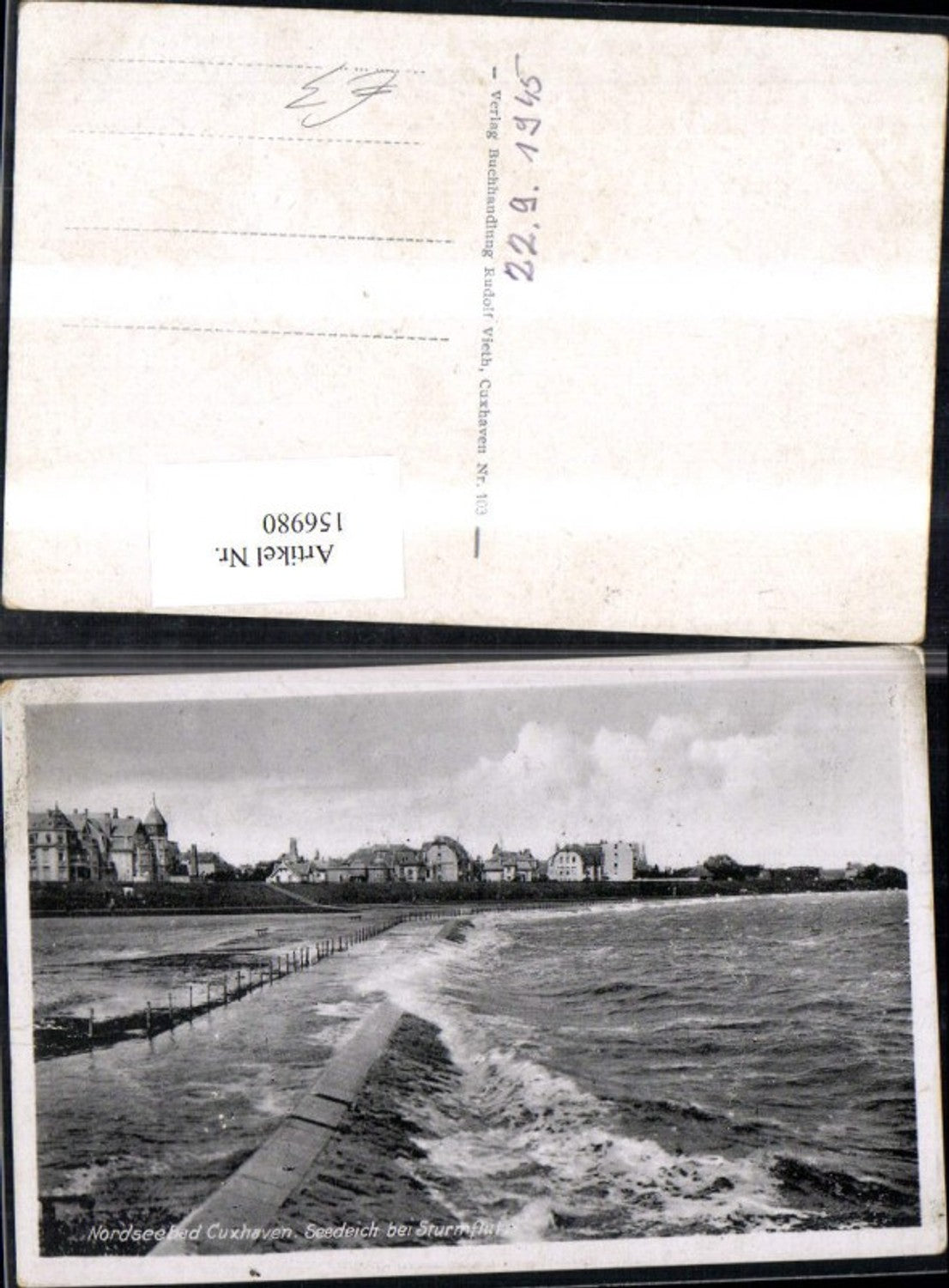 156980,Nordseebad Cuxhaven Seedeich b. Sturmflut 1945