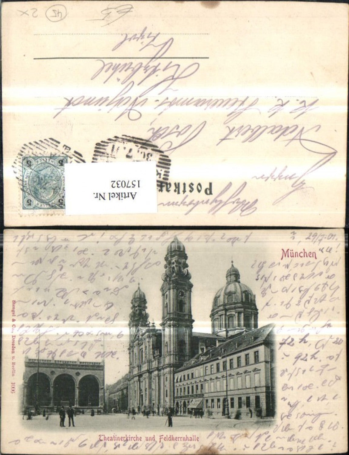 157032,München Theatinerkirche u. Feldherrnhalle m. Personen 1901