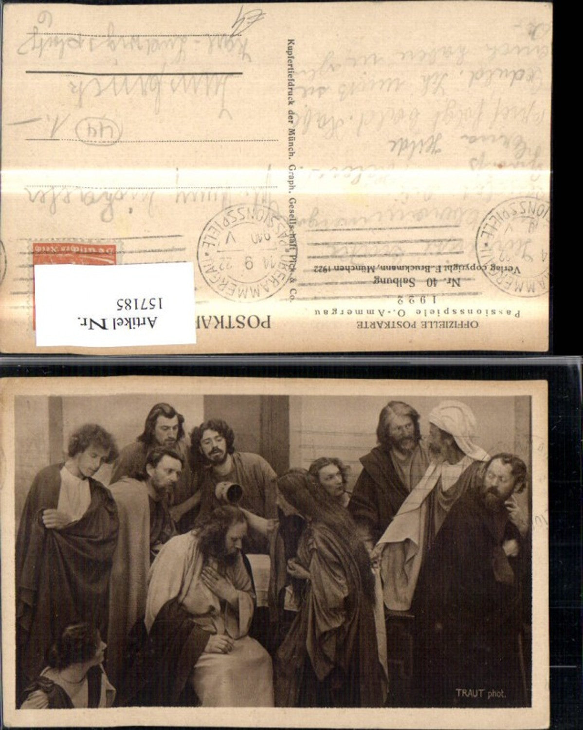 157185,Foto Ak Oberammergau Passionspiele Salbung 1922
