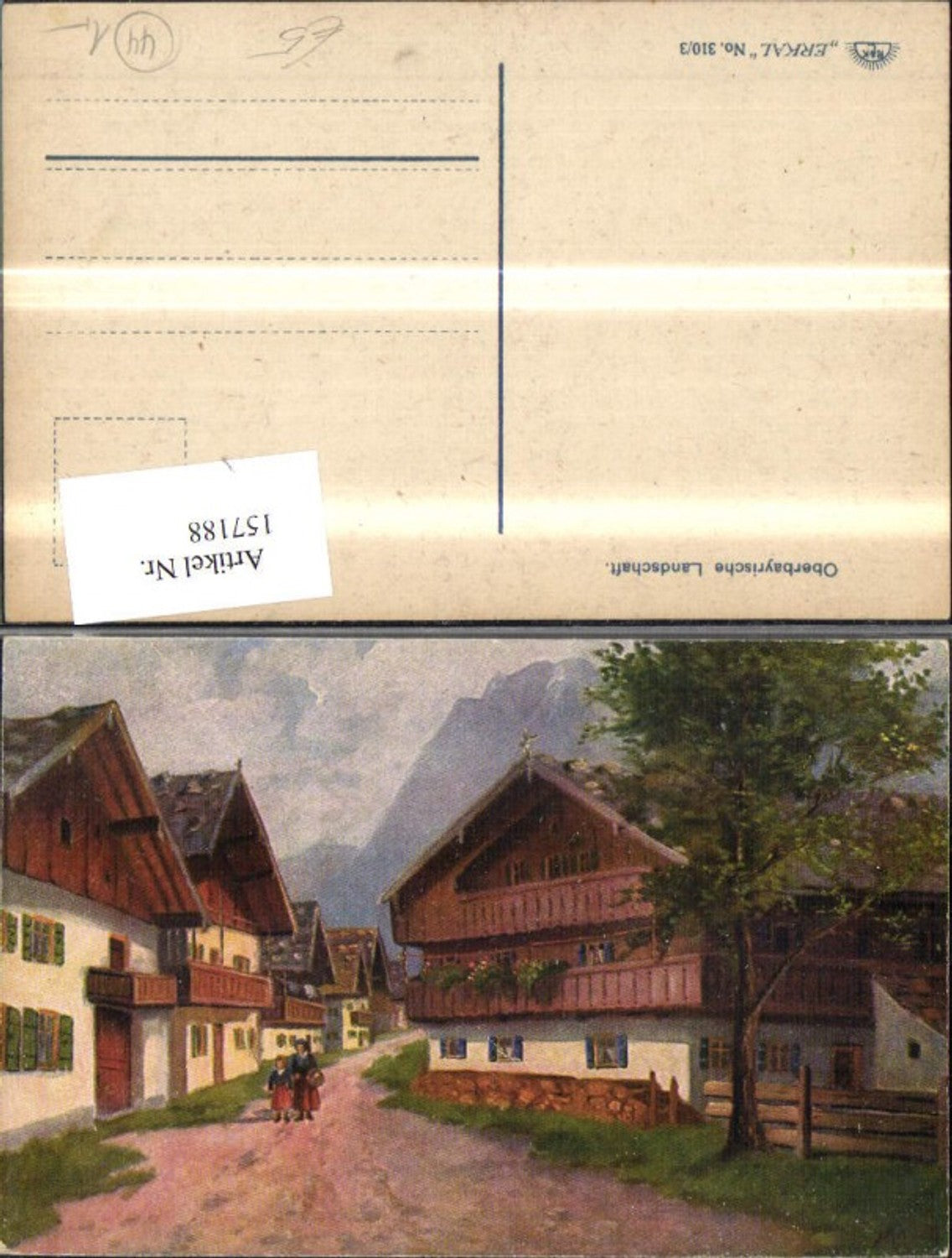 157188,Oberbayrische Landschaft Künstler Ak Dorfansicht m. Personen