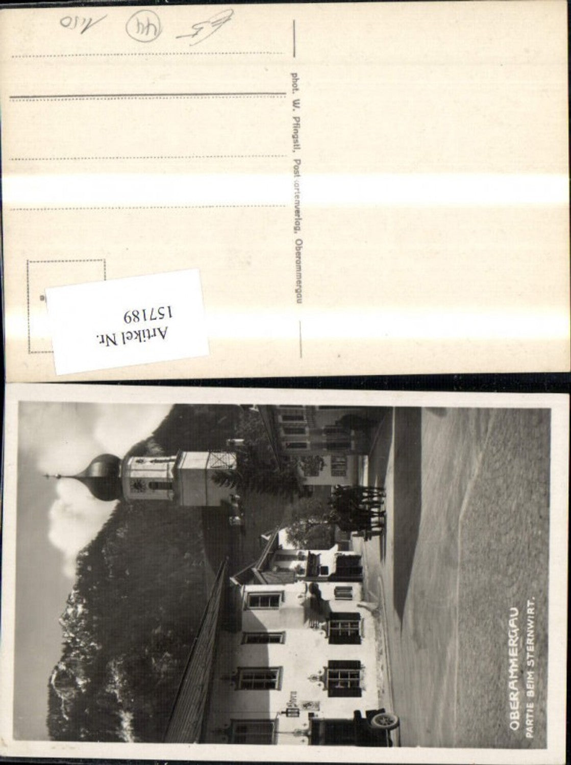 157189,Oberammergau Partie b. Sternwirt Ansicht m. Pferdekutsche