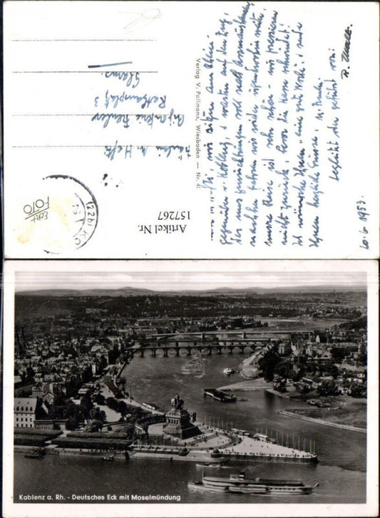 157267,Koblenz a. Rhein Deutsches Eck m. Moselmündung Ansicht m. Schiff Dampfer 953