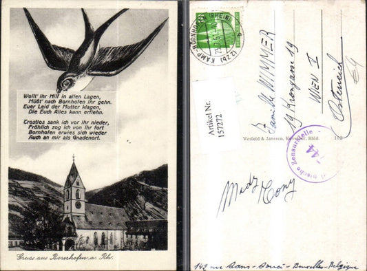 157272,Bornhofen a. Rhein Fotomontage m. Schwalbe m. Spruch i. Schnabel