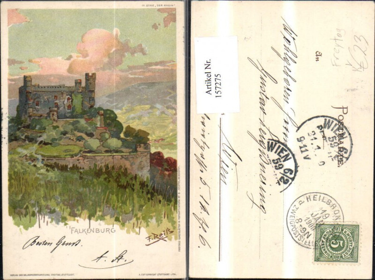 157275,Falkenburg b. Bingerbrück a. Rhein St Goar Bingen a. Rhein sign F Reils pub Freytag