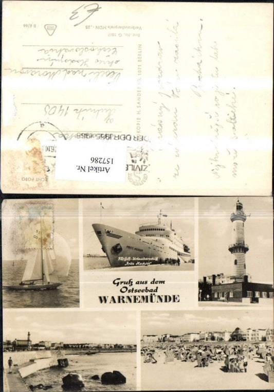 157286,Ostseebad Warnemünde Mehrbild Ak Urlauberschiff Fritz Heckart Leuchtturm Strandkörbe Rostock