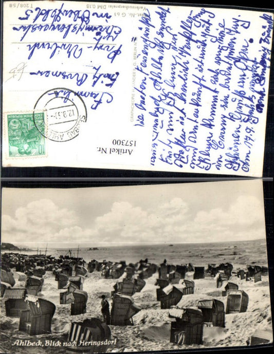 157300,Ahlbeck Blick n. Heringsdorf Strandkörbe 1950 Insel Usedom