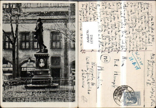 157412,Leipzig Goethedenkmal a. Naschmarkt 1948 Statue