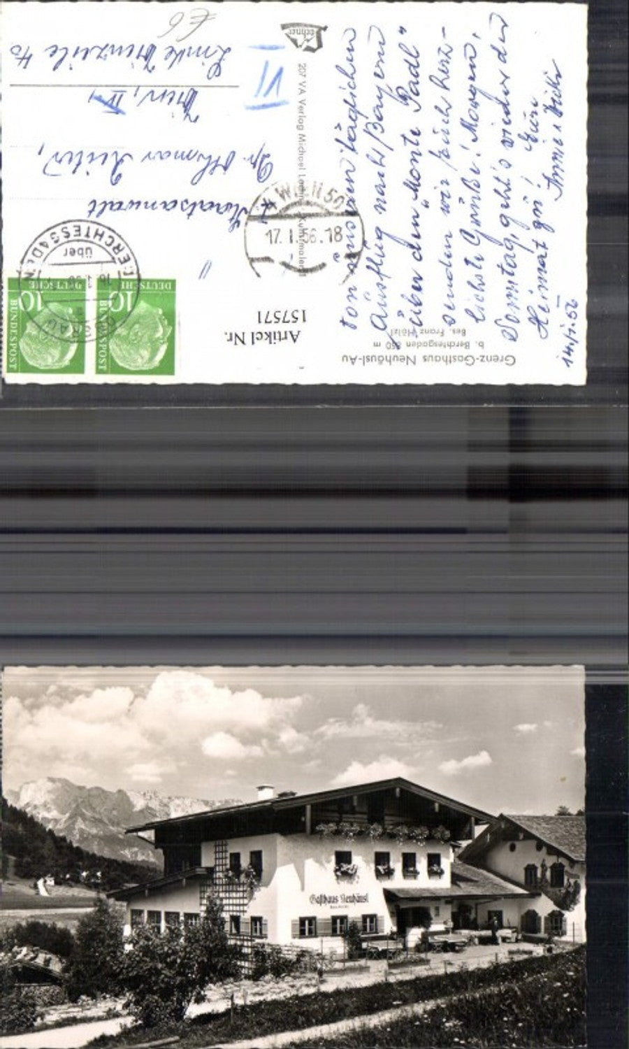 157571,Grenz Gasthaus Neuhäusl-Au b. Berchtesgaden Bes. Franz Hölzl 1956