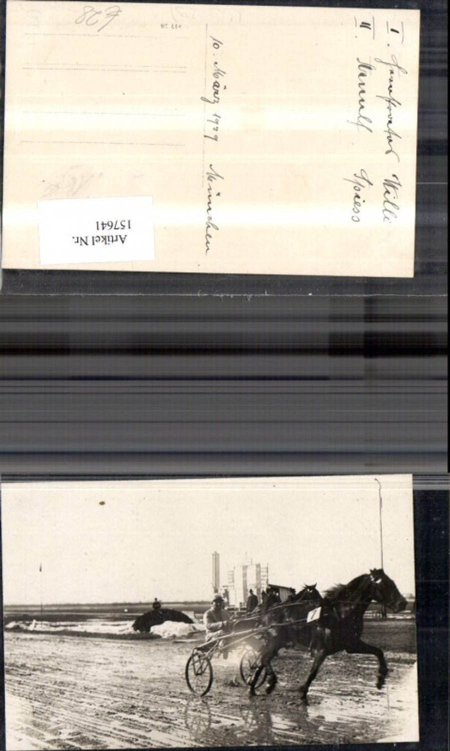 157641,München Foto Ak Trabrennbahn Gespann Pferde Jockey 1929