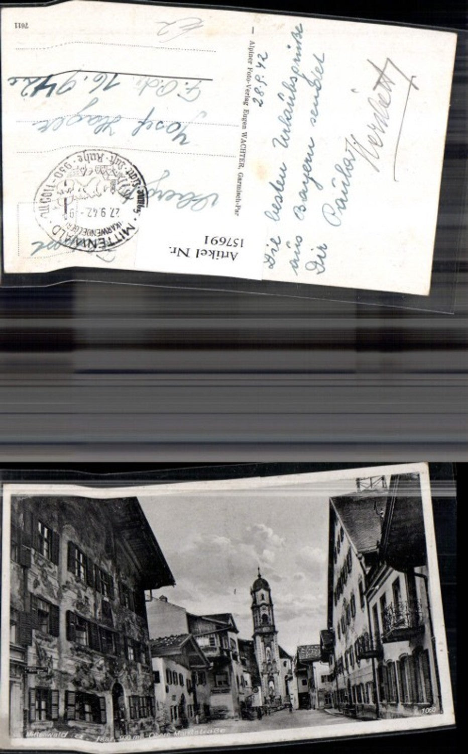 157691,Mittenwald a. Isar Obere Marktstrasse Kirche 1942