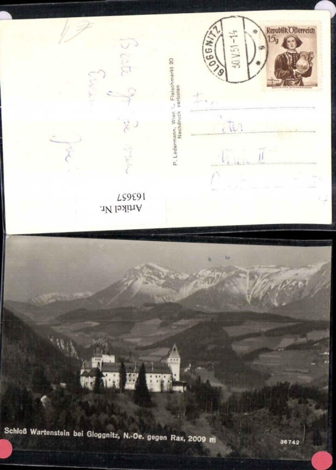 163657,Schloß Wartenstein b. Gloggnitz geg. Rax 1951