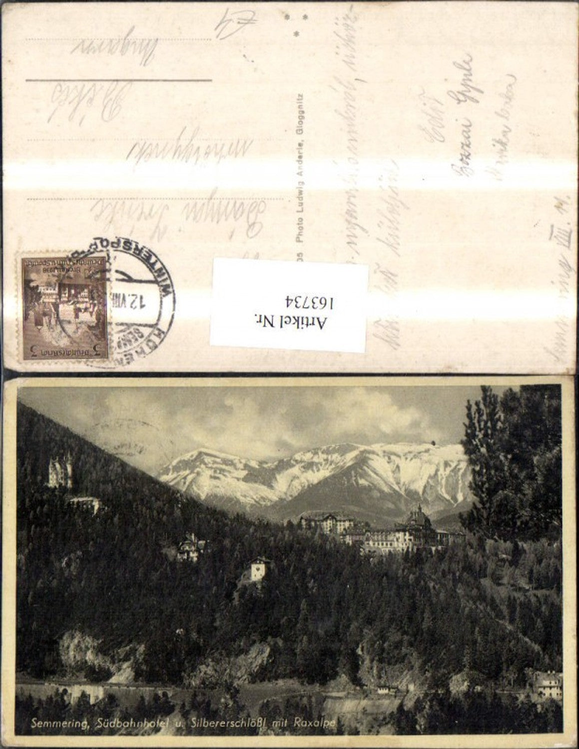 163734,Semmering Südbahnhotel u. Silbererschlößl m. Raxalpe 1938