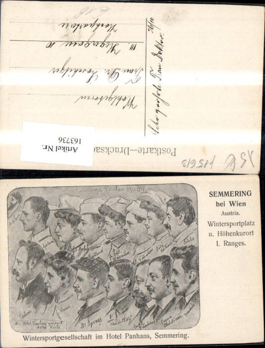 163736,Semmering b. Wien Wintersportgesellschaft i. Hotel Panshans Bleistiftzeichnung Köpfe