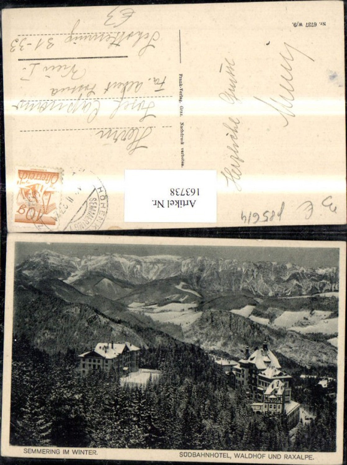 163738,Semmering Südbahnhotel Waldhof u. Raxalpe Winteransicht 1927