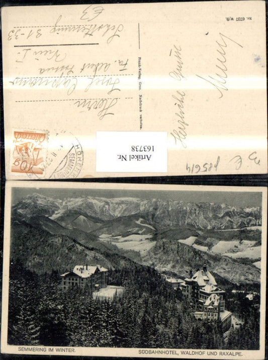 163738,Semmering Südbahnhotel Waldhof u. Raxalpe Winteransicht 1927