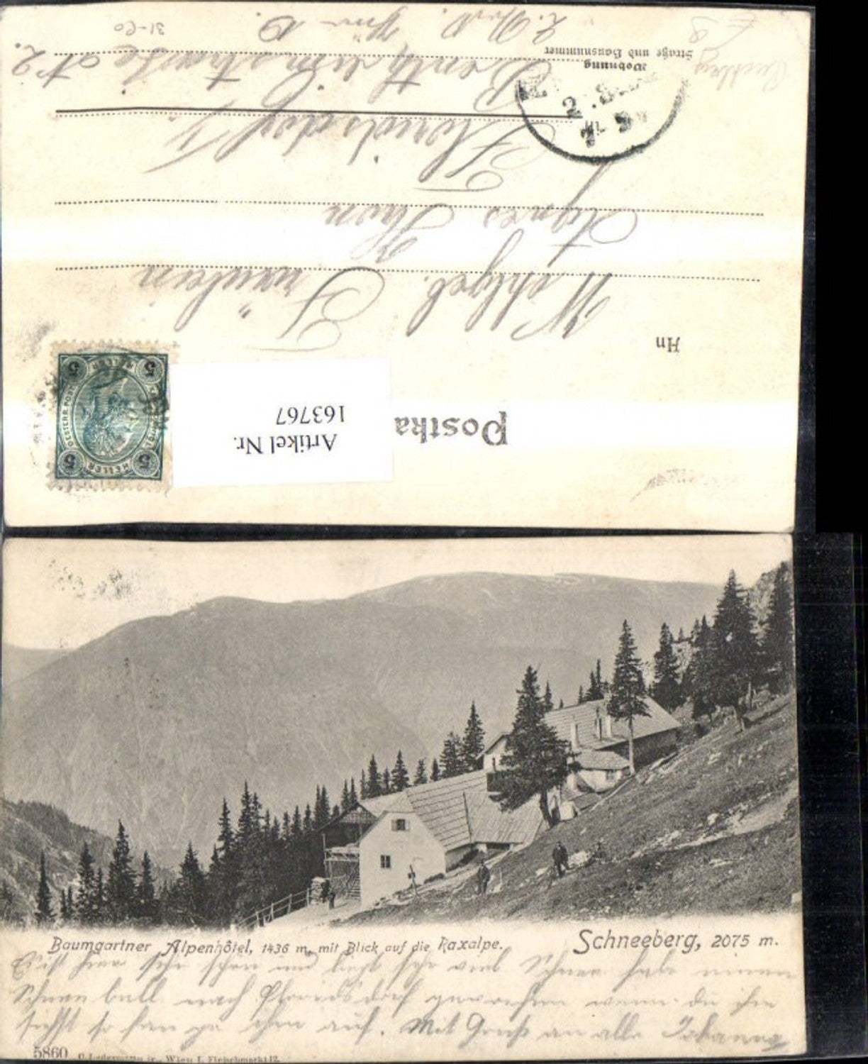 163767,Schneeberg Baumgartner Alpenhotel m. Blick a. d. Raxalpe Puchberg