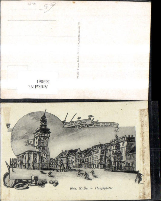 163861,Retz Hauptplatz Bleistiftzeichnung Radierung