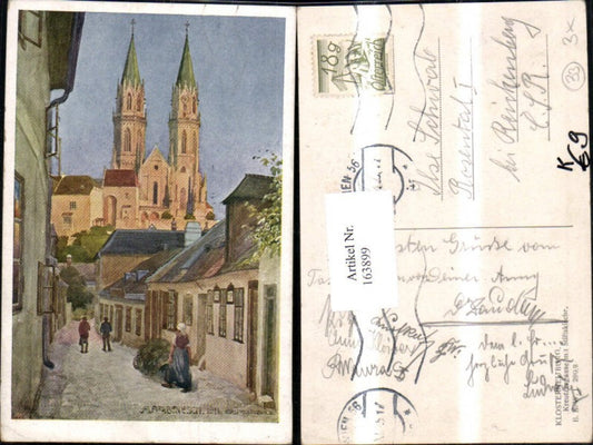 163899,Klosterneuburg Kreutzergasse m. Stiftskirche Künstler Ak sign Josef Ferdinand Benesch
