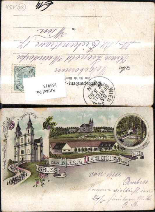 163913,Gruss a. Maria Dreieichen Litho 1900 Mold Rosenburg-Mold