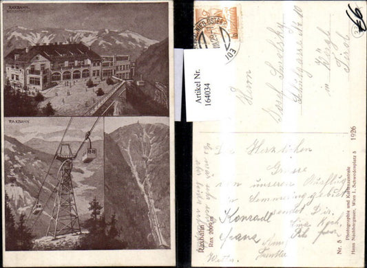 164034,Hirschwang Raxbahn Mehrbild Ak Seilbahn Gondel Bergstation 1929