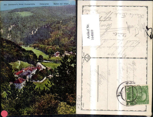 164069,Baden b. Wien Helenental Jos. Dietmanns Hotel Krainerhütte 1917
