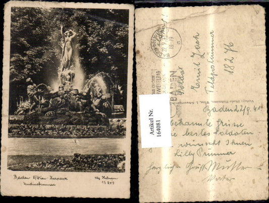 164081,Baden b. Wien Kurpark Undinebrunnen Springbrunnen 1941
