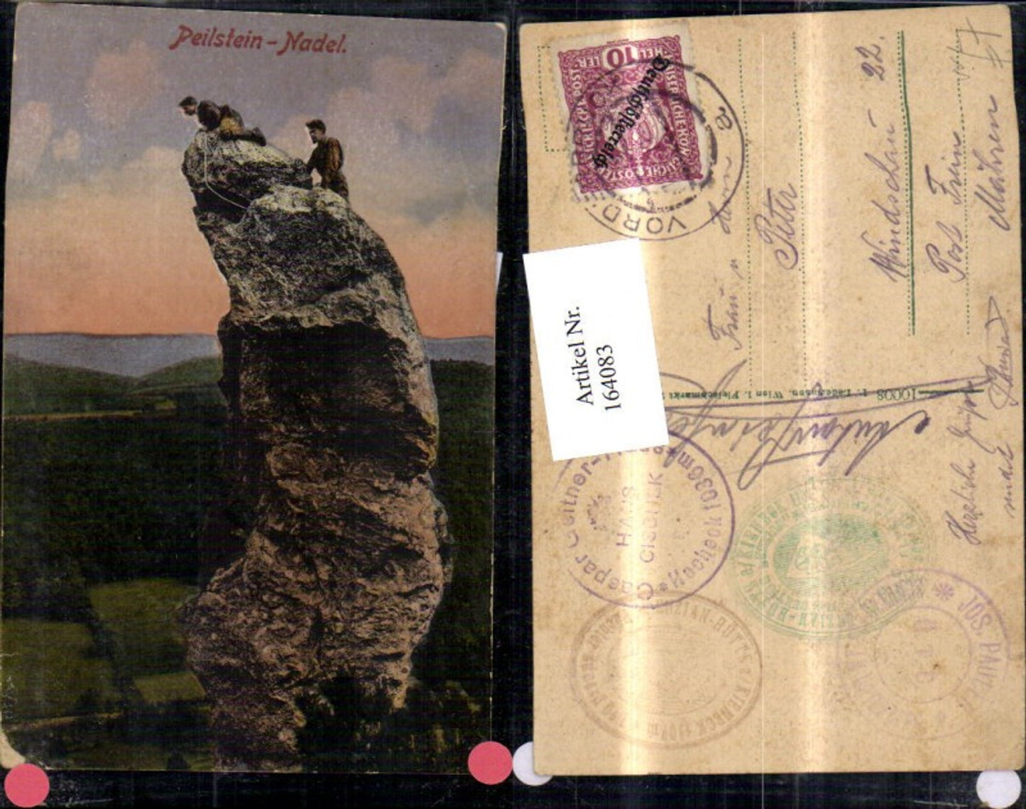 164083,Peilstein Nadel Felsen Gipfel m. Bergsteiger Seil  Altenmarkt Weißenbach a. d. Triesting