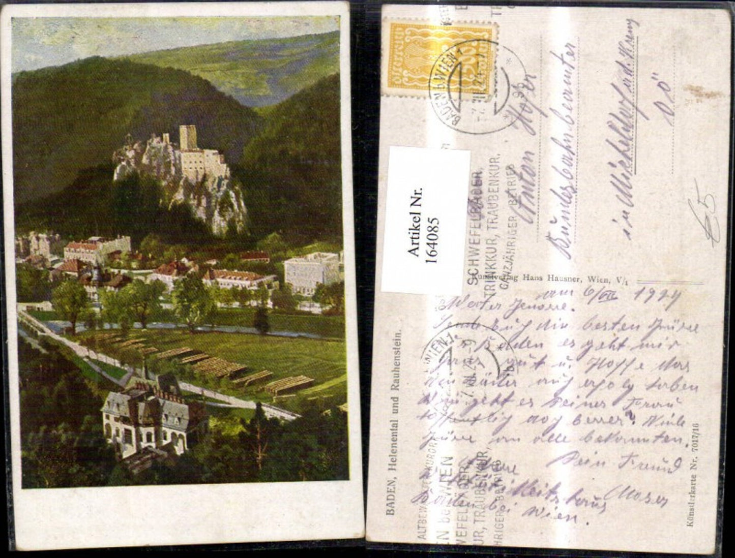 164085,Baden Helenental u. Rauhenstein 1924 Künstler Ak