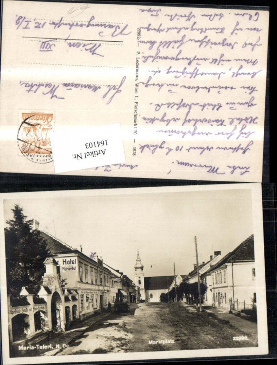 164103,Maria Taferl Marktplatz m. Hotel Kaiserhof 1928