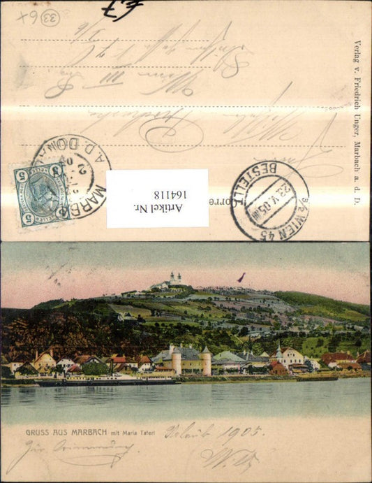 164118,Gruß aus Marbach m. Maria Taferl 1905