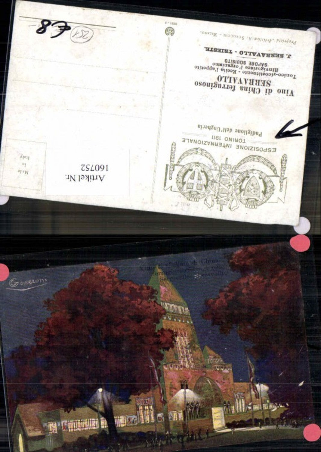 160752,Künstlerkarte Guerzoni Vino di Chidino di China Serravallo Esposizione Intern. Torino 1911 Padiglione dell Unger