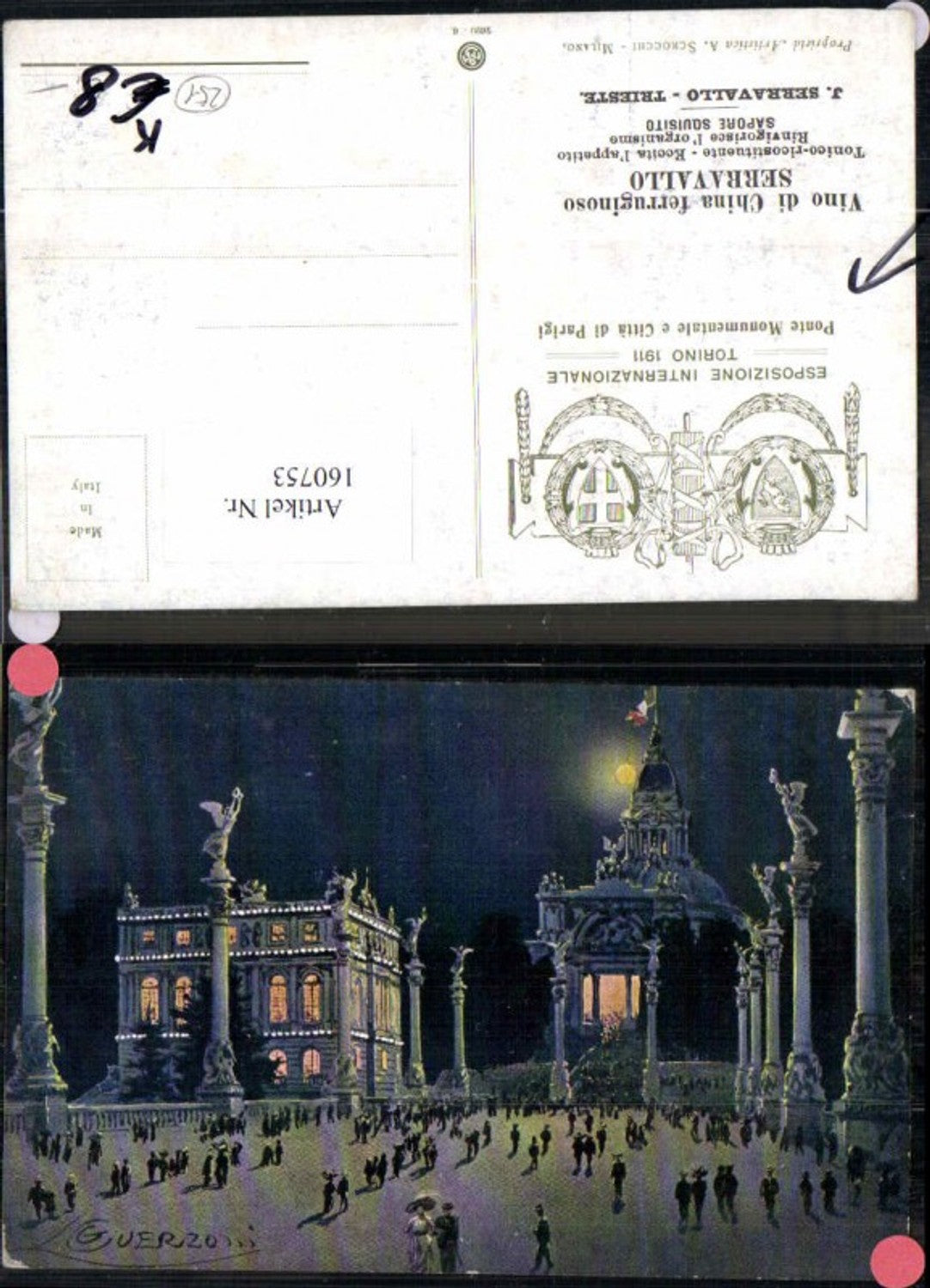 160753, artist card Guerzoni Ponte Citta di Parigi Serravallo Esposizione Intern. Torino 1911