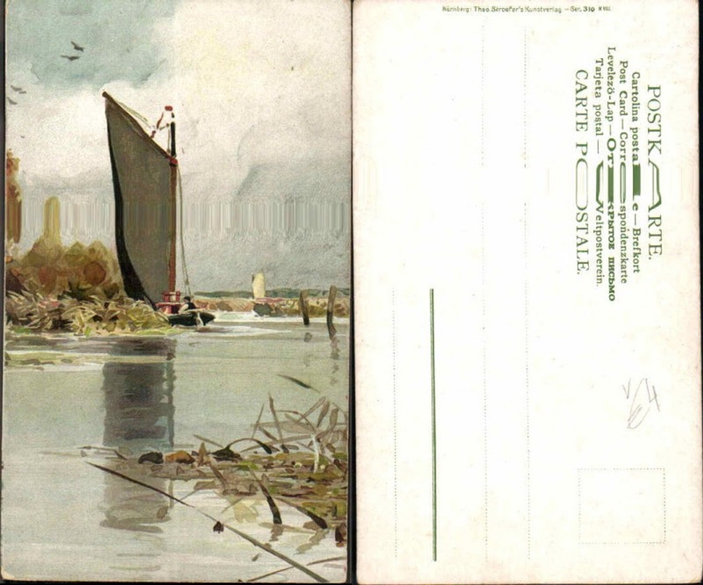 161281, Artist's card Theo Stroefer 310-VIII Sailboat Boat