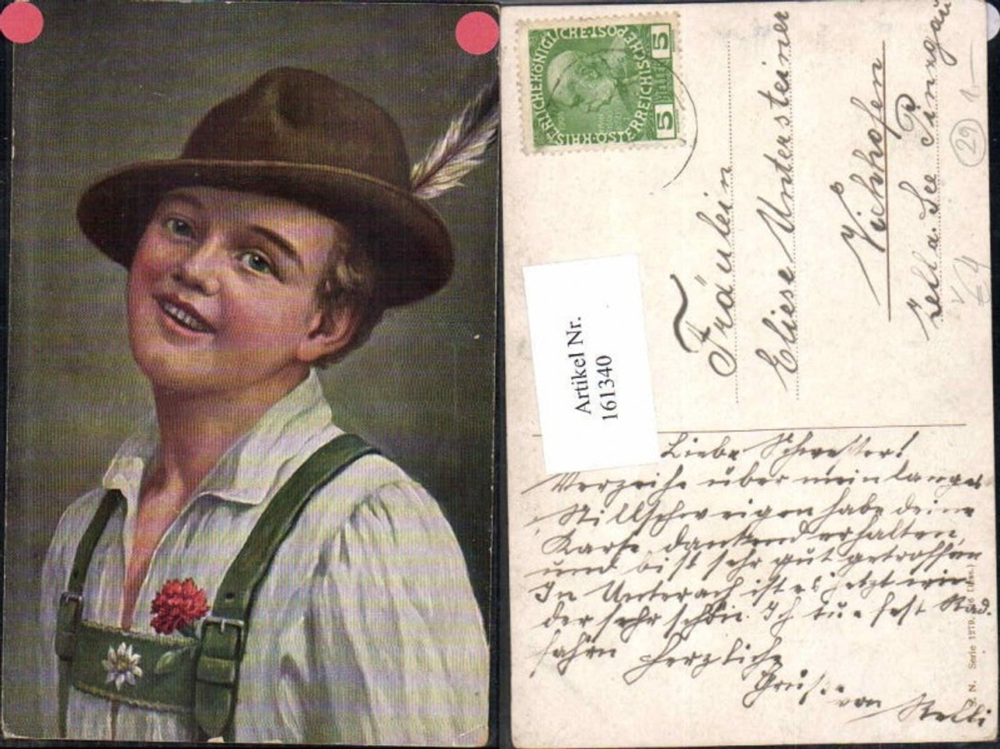 161340,Theo Stroefer 1279 Junge m. Hut Feder Stil L Kraus