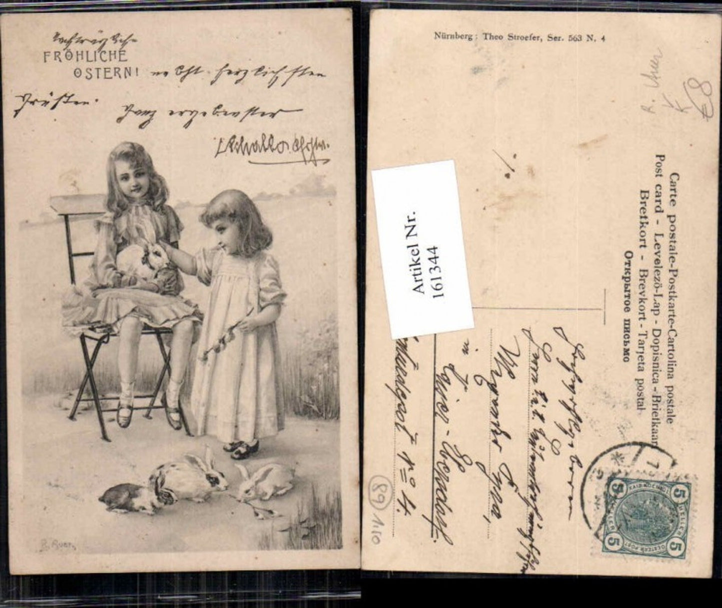 161344, Theo Stroefer 563-4 Art Nouveau Easter Bunny Girl