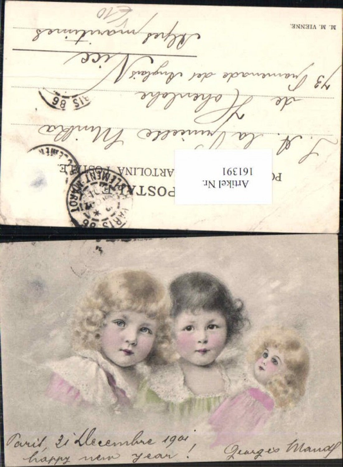 161391,M. Munk Vienne Mädchen m. Puppe Puppen Jugendstil