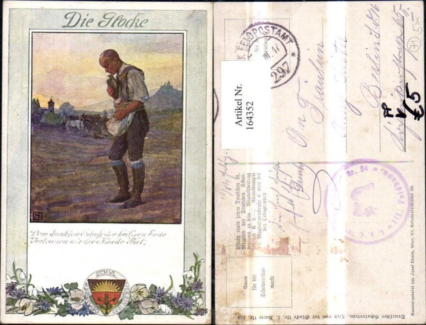 164352, German School Association No. 198 The Bell Man Field Post K. uk Infantry Regiment No. 84 Field Post Office 297