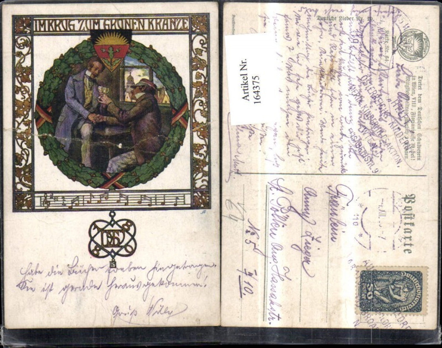 164375,Dt Schulverein 64 Im Krug z. Grünen Kranze Weinglas Männer Notenzeile