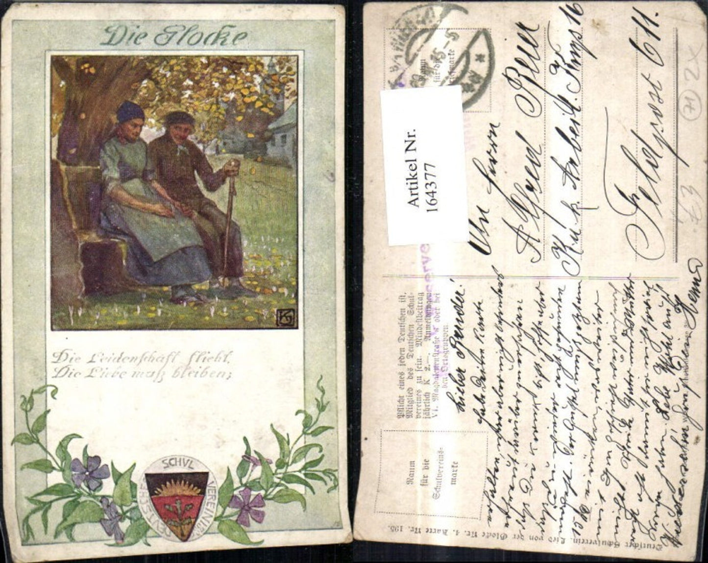 164377,Dt Schulverein 195 Die Glocke Alte Frau u. Mann Bank Baum